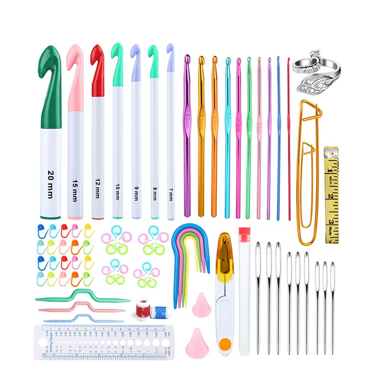 Mgz-120 Yarn Knitting Needles Sewing Kit Tools Crochet Hook Set Diy Colorful Aluminum Crochet Kit