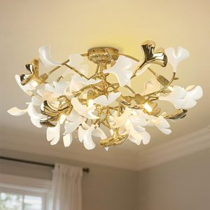 Moderner Ast-Kronleuchter aus Messing mit Keramik-Ginkgoblättern, goldener Kronleuchter, Deckenleuchte für Schlafzimmer, Wohnzimmer, Esszimmer, Küche - Product Image 2