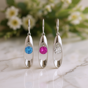 Orecchini Pendenti Rosa E1346 con Pietra Rosa Taglio Brillante Rotondo, Montatura a Griffe, a Goccia d'Acqua, Gioielli Moda Donna Classici per Feste - Product Image 2