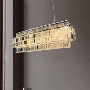 Gold Glass Rectangle Chandeliers for Dining Room <strong>Chrome</strong> Modern Glass Chandelier <strong>Pendant</strong> Hanging <strong>Light</strong> Fixture for Kitchen Island - Product Image 4