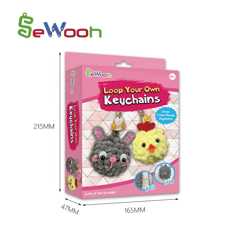 Kids Sewing Craft Gift Toy Make Your Own Animal Loopy Keychain DIY Key Chain For Girls