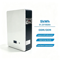 Vente directe d'usine, packs de batteries solaires au lithium 5kWh100Ah 51.2V avec écran LCD, batterie au lithium pour stockage d'énergie solaire domestique