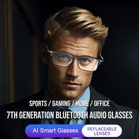 Lunettes intelligentes à monture carrée en métal avec commande tactile, assistant vocal, musique, appels, traduction IA et double batterie