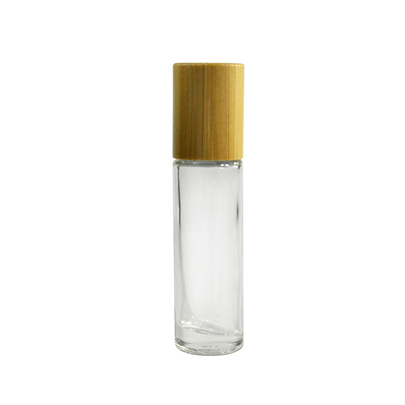 10ml Transparent Refillable Glass Essential Oil Bamboo Roll On Bottle With Steel Roller Ball And Bamboo Lid