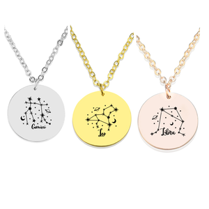 Colgante circular de 12 constelaciones para hombre y mujer, Horóscopo de la <span class=keywords><strong>suerte</strong></span>, joyería grabada, ajustable, acero inoxidable, signo del zodiaco, collar - Product Image 1