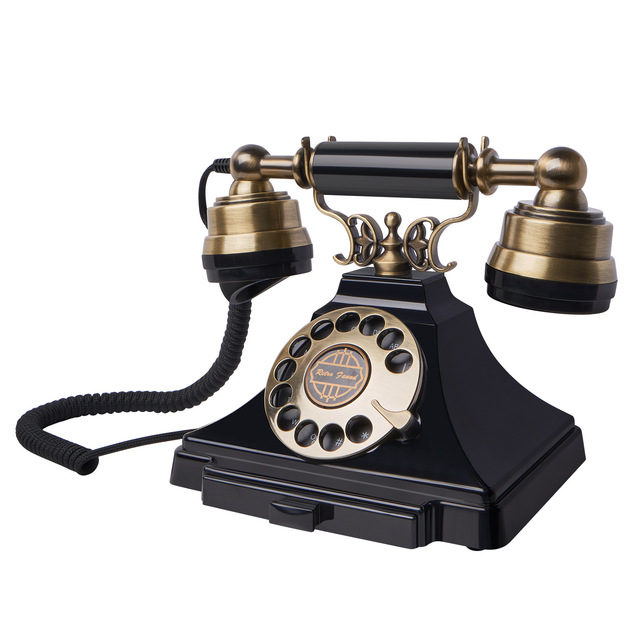 Old-Fashioned Dial Wedding Recorder Corded Telephones Black Antique Audio Guest Book Telephone with Metal Handle