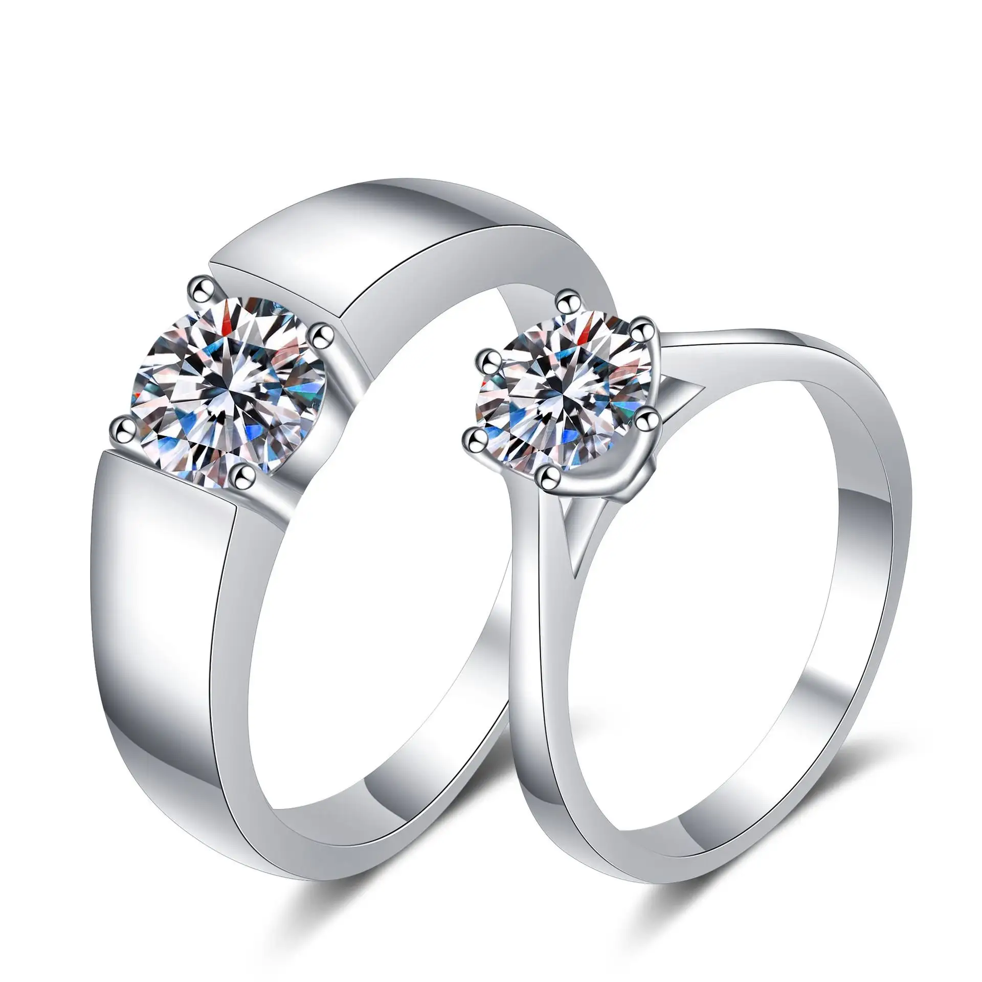 Pareja Boda Diamante Anillo De Plata Esterlina 925 Openin Oath Gold Engagement Couple Wedding Diamond 925 Sterling Silver Ring