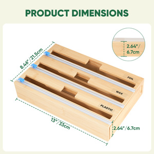 Bamboo 3-in-1 Foil and <b>Plastic</b> Wrap Dispenser with Cutter Kitchen <b>Drawer</b> Organizer for Foil Wax & <b>Plastic</b> Wrap - Product Image 6