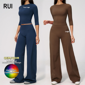 Conjunto Deportivo RUIQUWIN Personalizado con Logotipo Frontal para Mujer, Camiseta de Yoga Transpirable, Pantalones Cortos Ajustados Casuales, Traje de Fitness Suave para Correr - Product Image 1