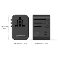 Adaptor Perjalanan Wontravel Dual Type-C USB 45W PD Adaptor Daya Dinding Multi Plug Adaptor Perjalanan Universal