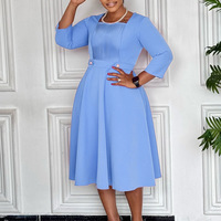 Robes d'église tendance, robes décontractées élégantes pour femmes, manches longues, col carré, plissées, robe de bureau pour femme, robes africaines pour femmes