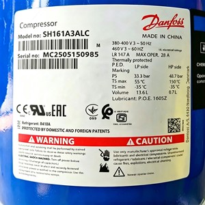 คอมเพรสเซอร์แบบสกรอลล์ แดนฟอสส์ รุ่น SH161A3ALC ระบายความร้อนด้วยอากาศ ใช้สารทำความเย็น R410A สำหรับงานอุตสาหกรรม - Product Image 1