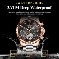 Montre mécanique pour homme Poedagar 1418, montre de luxe pour affaires, lumineuse, étanche, avec date, cadran ajouré, acier inoxydable, automatique