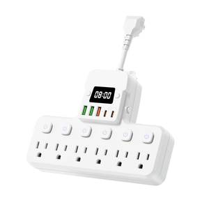 LED 시계가 있는 스마트 멀티탭 & 6개의 AC 콘센트, 12-in-1 벽걸이형 데스크탑 충전 스테이션, 서지 보호 및 유연한 코드 - Product Image 1