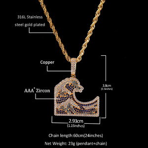 จี้รูปคลื่นประดับเพชรซิคอนสีคานากาวะ สไตล์ฮิปฮอป - Product Image 2