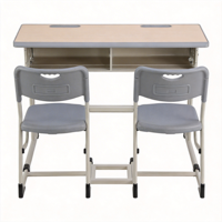 Ensemble bureau et chaise double pour étudiant en bois massif, bureau long avec tiroirs de rangement intégrés, chaise intégrée, pour usage scolaire et en parc