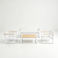 Ensemble de canapés d'extérieur DWOO avec structure en aluminium, ensemble de meubles de conversation pour patio avec coussins beiges, table basse en bois