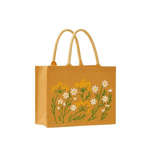 Bolsa de Compras Reutilizable Ecológica Personalizada al por Mayor Meadow Bloom Jute Tote de Alta Gama - Product Image 1