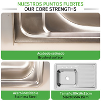 Wastafel Dapur SOLVEX DiscountPrice Square Single Bowl Stainless Steel 80x50x15, Modern Multifungsi, Finishing Brushed