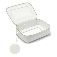 Sac à pinceaux de maquillage en PU blanc avec logo personnalisé de luxe Organisateur Grand étui à cosmétiques de toilette de voyage portable Trousse de maquillage transparente en PVC personnalisée