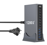 Station de charge USB GaN 1200W en gros, 12 ports, PD140W, PD100W, QC3.0, concentrateur de charge rapide de bureau avec écran numérique