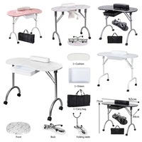 Table de manucure pliable bureau de technicien d'ongles poste de travail Portable avec roues roulantes grand tiroir client poignet Pad sac de transport