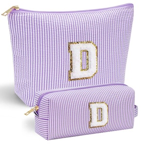 Ensemble de 2 petites trousses personnalisées avec logo, style preppy, pour cosmétiques et maquillage, avec patch en chenille pour femmes et adolescentes - Product Image 2