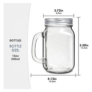 Uống 16oz thường xuyên miệng ly thủy tinh thủy tinh <span class=keywords><strong>Mason</strong></span> Jar có nắp đậy với xử lý và thép không gỉ ống hút - Product Image 4