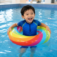 Aufblasbare Schwimmringe für Kinder, 25,6 Zoll, PVC, bunter Regenbogen-Schwimmring, langlebig, auslaufsicher, für Strand, See, Fluss, Partyzubehör