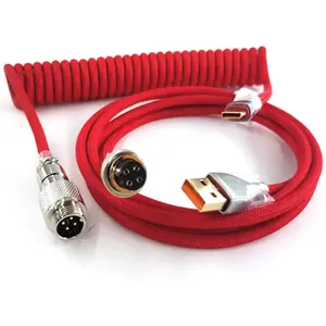 3A Fast Charging Data Transfer Spiral Coiled Wire Cable TPU With Metal Aviator Connector Mechanical Keyboard Cables