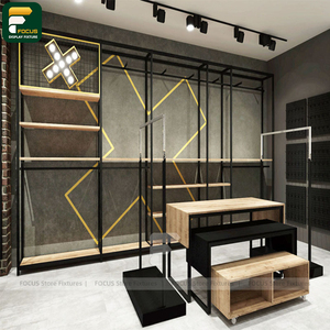 Meuble de présentation de vêtements de luxe, étagère murale, comptoir de caisse, éclairage, unité miroir - Product Image 2