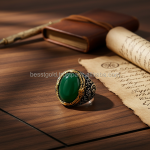 925K Sterling Silver Green Agate <b>Men</b> <b>Ring</b> - Product Image 3