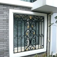 Ventana Francesa Moderna Antirrobo de Hierro Forjado, Diseño Horizontal con Opción de Colgar en Acero Inoxidable para Villa, Superventas