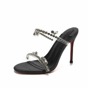 Women's One-Strap <b>Silver</b> Rhinestone Sandals, Thin Heel Crystal Transparent <b>Slippers</b>, Elegant High Heels New Arrival - Product Image 2