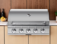 Barbecue intégré à 5 brûleurs de qualité commerciale-Acier inoxydable 304 avec brûleurs à haut rendement et couvercle rond élégant