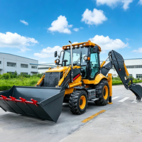 Excavator Loader Multifungsi 4x4 Mini Loader Backhoe Loader dengan Bucket 2-in-1 untuk Menggali dan Menggenggam