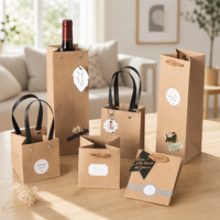 Sac cadeau de luxe en papier kraft avec poignée en ruban de satin, différentes tailles, sac d'emballage en papier brun pour boutique, mariage, fête, cadeau