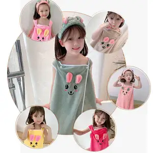 Robe de bain pour enfants garçons filles, bandeau de cheveux, peignoir de bain pour bébé, doux, séchage rapide, lapin de dessin animé, serviette de bain portable