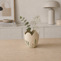 Vase en céramique peint à la main ARM LVG Nordic, motif fleurs sauvages, style Wabi-sabi, bord ondulé irrégulier, petit pot à fleurs, objet décoratif de table
