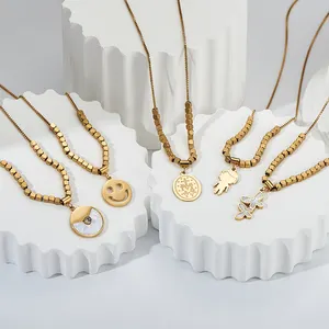 Byron jewelryins bán chạy nhất 316L thép không gỉ 18K mặt kết cấu hình bầu dục Mặt dây chuyền quyến rũ Vòng cổ cho phụ nữ đồ trang sức không thấm nước