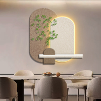 Kreativitas minimalis ruang tamu latar belakang Sofa seni dekorasi lukisan dinding tanaman hidroponik tiga dimensi Mural batu pasir
