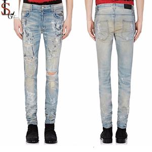Jean skinny déchiré et délavé effet peinture, dernière collection 2019, grande taille, pour homme, de marque de mode, vente en gros - Product Image 1