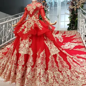 HTL887 jancember с высоким воротом и длинными рукавами тяжелое вышитое бисером кружевное свадебное платье красного цвета с жакетом с пышной юбкой, платье невесты, свадебное платье