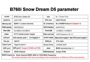 JGINYUE B760I สโนว์ดรีม D5 เมนบอร์ด ITX DDR5 เมนบอร์ดพีซี รองรับโปรเซสเซอร์ซีรีส์ LGA1700 - Product Image 4