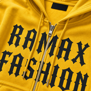 เสื้อฮู้ดซิป RAMAX FASHION ทรงครอปพิมพ์ลายโกธิค สีเหลือง ผ้าฝ้าย สำหรับผู้ชาย สไตล์สตรีทแวร์ฤดูใบไม้ร่วง ODM - Product Image 3