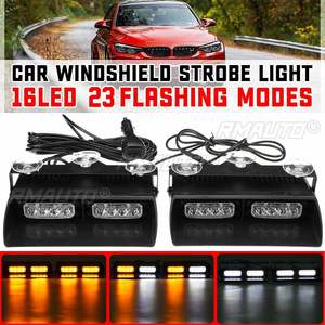 2 Piezas de Luces Estroboscópicas de Advertencia de Emergencia para Parabrisas de Coche, 12V, 16 LED, Lámparas de Señalización para Camiones, SUV, Luces Intermitentes de Tráfico, 23 Modos - Product Image 1