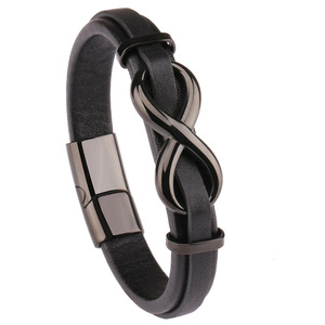 Bracelet Infinity en cuir PU noir, alliage de zinc plaqué or, unisexe, chaîne classique, bracelet cadeau - Product Image 6