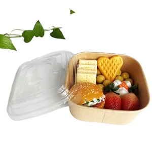 Biodegradable square kraft paper box food box with lid food grade paper salad box