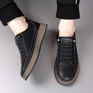 Men's Slip-On Loafers Round Toe Genuine Leather Lining <b>Rubber</b> Outsole Breathable Solid Color Casual Shoes Strip Shoe Tongue Logo - Product Image 2