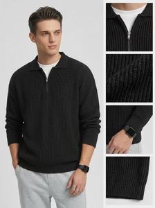 Men's Wool Blend Vertical Ribbed Knit Sweater <strong>Polo</strong> Collar Half Zip Long Sleeve Loose Fit Casual Warm Pullover <strong>Jumper</strong> - Product Image 4